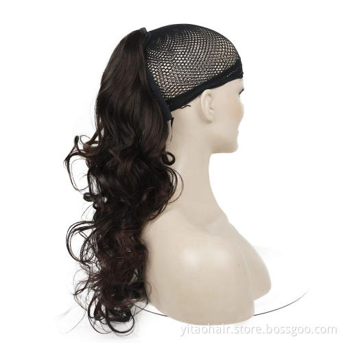 long wavy Ponytail Hair 24 Inch Long Body Wave Ponytail hair Extension Synthetic Wrap Around Drawstring Hair with 1Clips